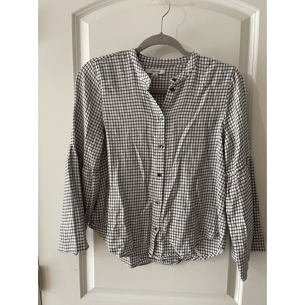 Madewell Women’s Size XS Black White Plaid Bell Sleeve Flannel Top